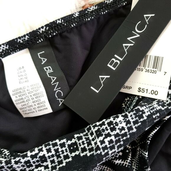 LA BLANCA Designer Jeans shirred hipster swimsuit bikini bottom black Size 8 NEW - Picture 7 of 8